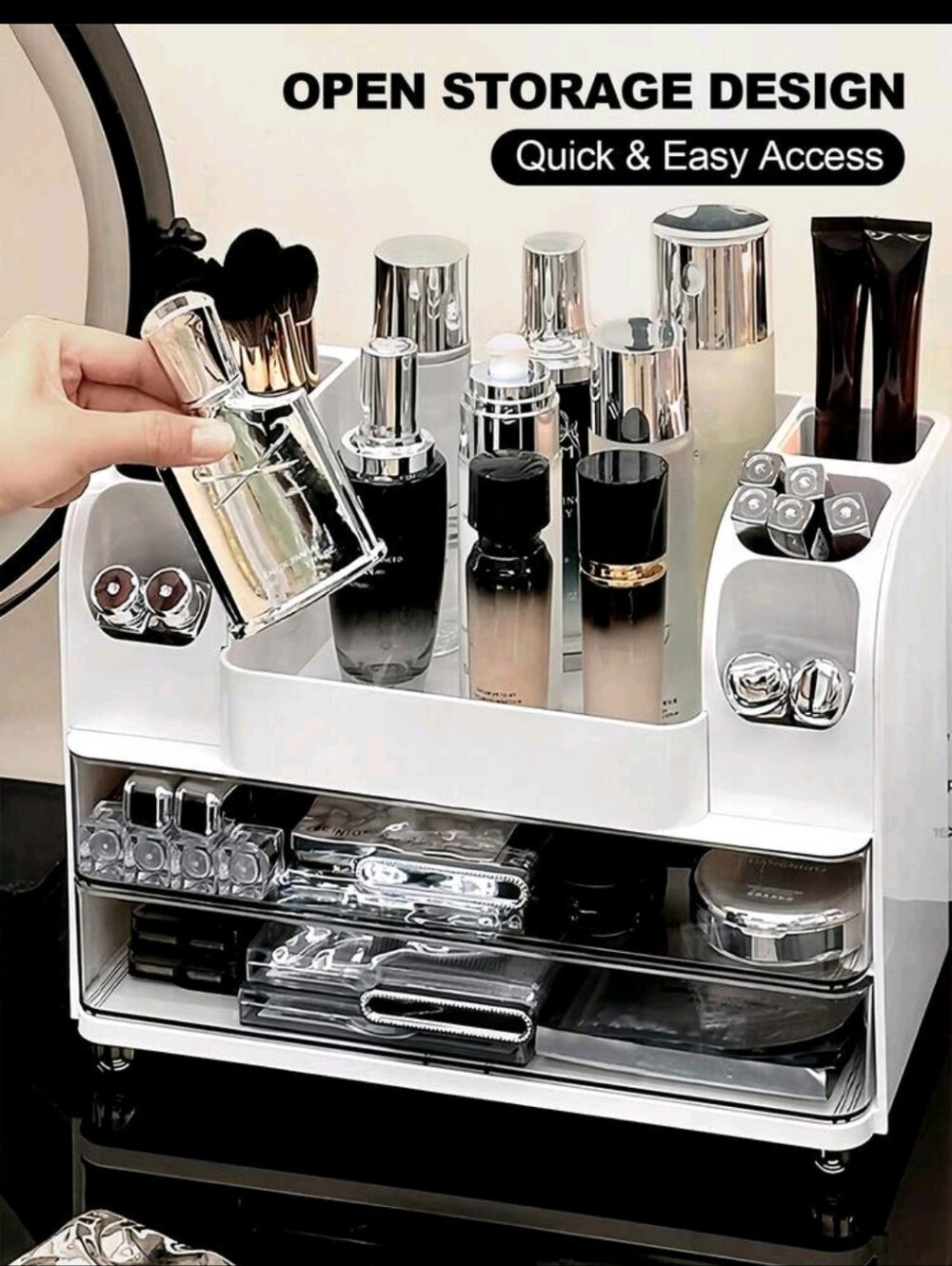 White Makeup Organizer Storage Drawer with Clear Front - Picture 4 of 11